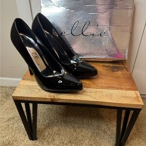 Ellie Black Patent Leather Stiletto Heels